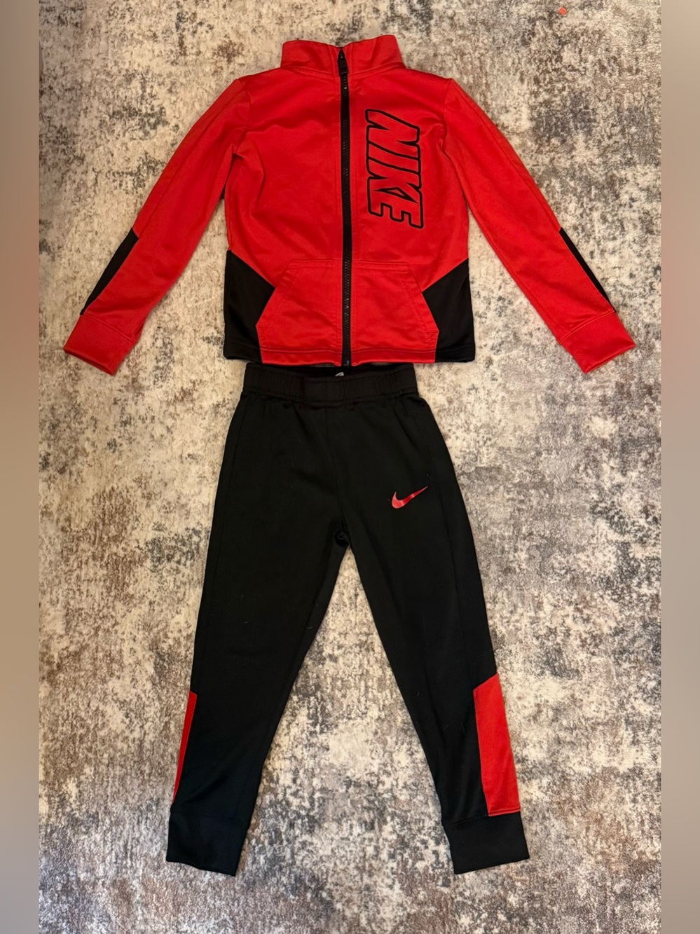 Nike Kids' Red & Black Zip Hoodie and Joggers Set